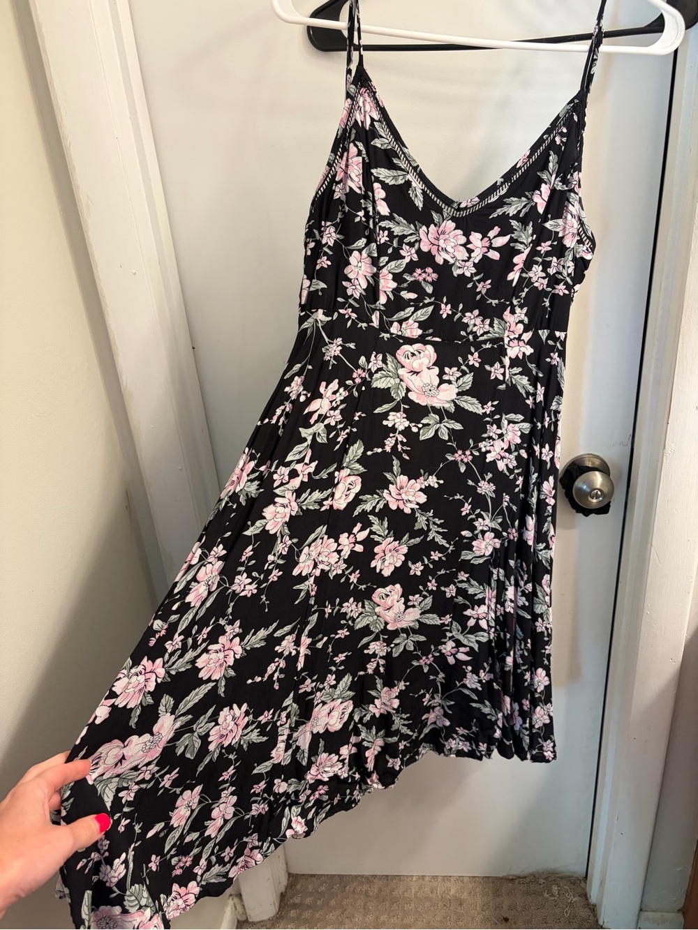 Lulu's Black Floral Midi Dress with Pink Flowers